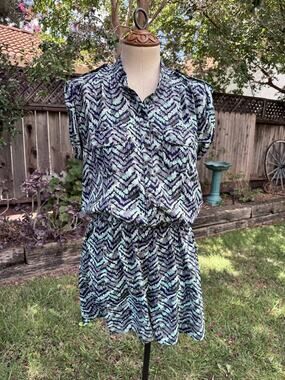 Speed Control Romper XL Sleeveless Button Up Elastic Waist Navy Blue Green
